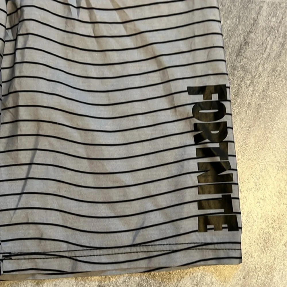 Grey & black striped Fortnite swim bottoms size XL kids swim trunks